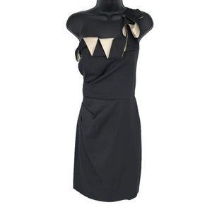 Max and Cleo Party Dress 10 Black Cream One Shoulder Ruffle Satin Short Formal